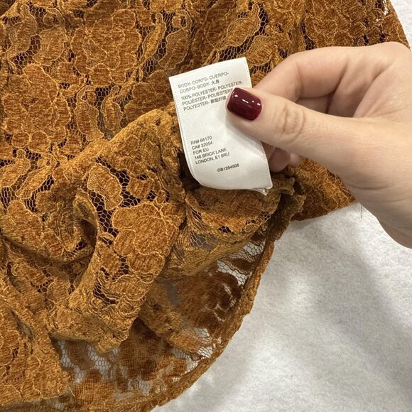 Urban Outfitters Shirt Womens Medium Brown Lace Cropped Button Short Sleeve - Picture 8 of 10